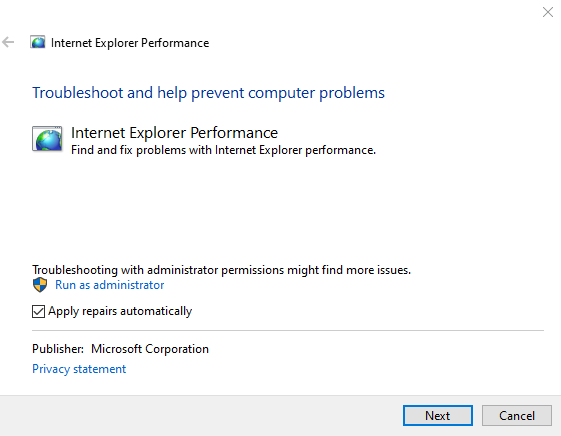 Performance Safety Internet Explorer Troubleshooters