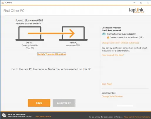 Laplink PC Mover Find New PC