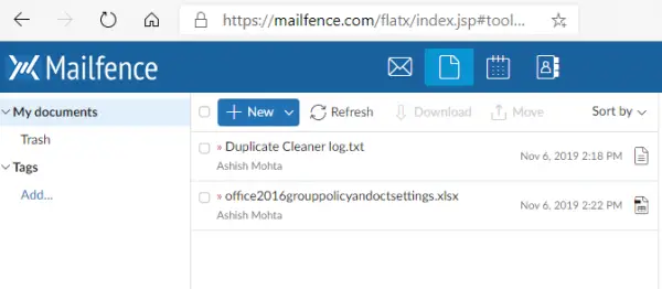 Mailfence Document Storage