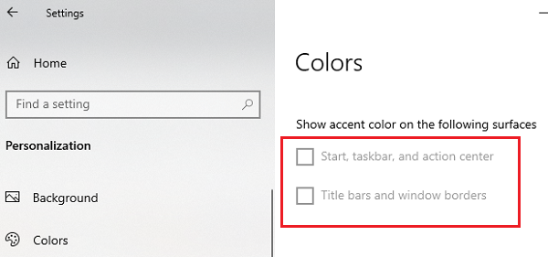 Show accent color is grayed out in Windows 10