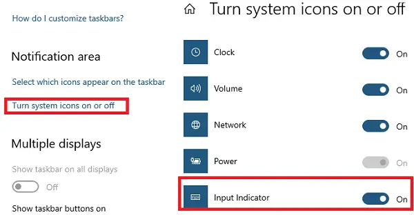Turn System Icon on off