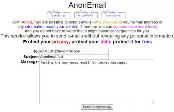 How to send anonymous email to somebody