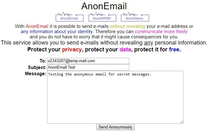 anonmail- free disposable email