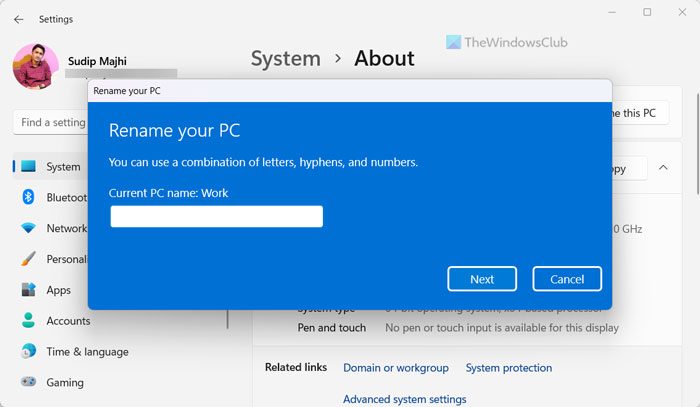 How to change computer name in Windows 11/10