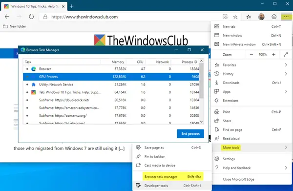 Browser Task Manager in Microsoft Edge