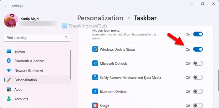 Enable or Disable Windows Update Status icon in System Tray on Windows 11/10