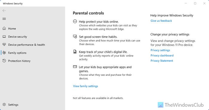 Family Options in Windows 11/10