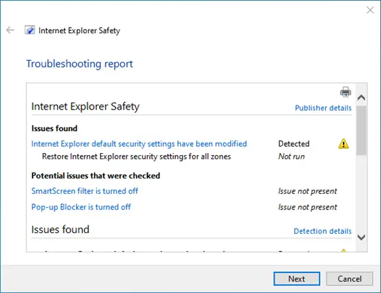 ie safety troubleshooter