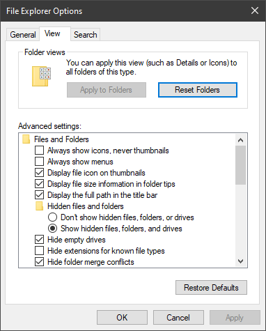 Open File Explorer Options in Windows 10