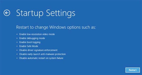 startup settings Windows 10