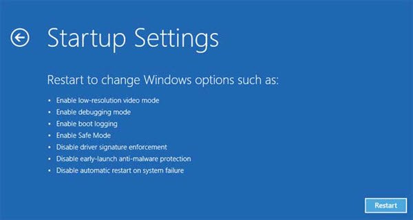 Startup Settings Windows