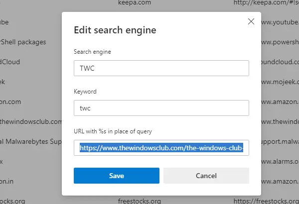 Add Windows Club as Search engine