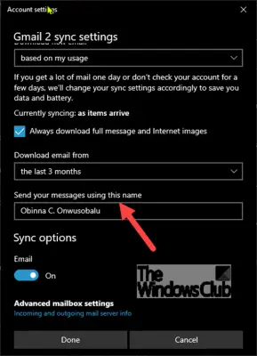 change the Sender Display Name in Windows 10 Mail app