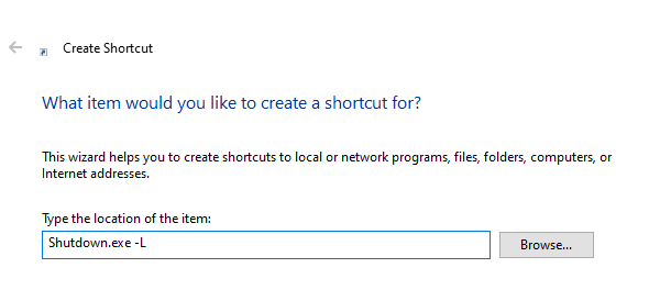 Create Signout Log Off shortcut Windows 10