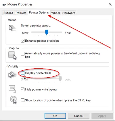 Mouse Pointer Trails in Windows 10