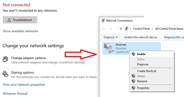 Ethernet connection not working in Windows 10