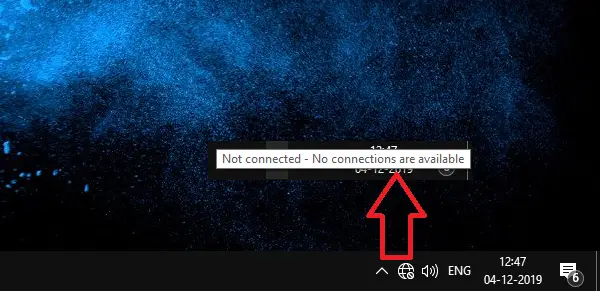 Ethernet Not Connected No Connections are available