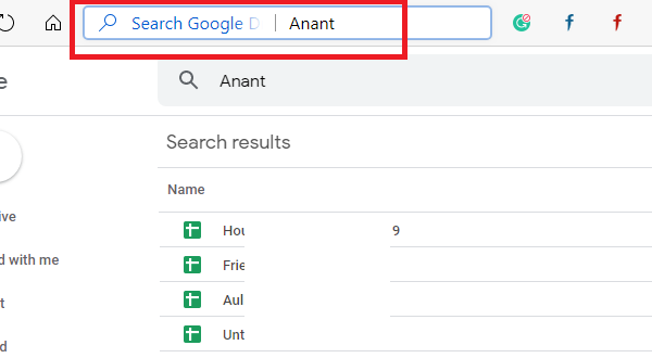 Search Google Drive Address bar