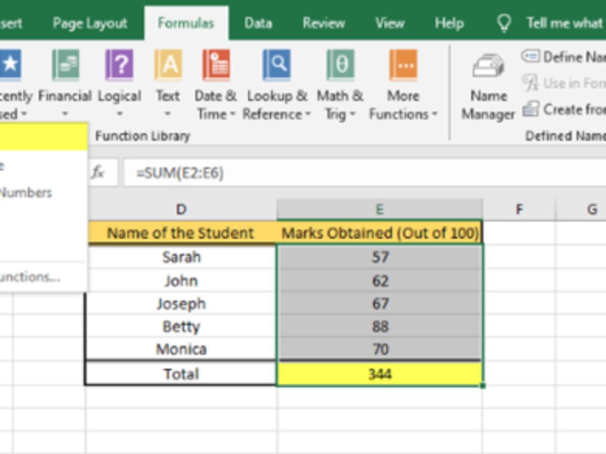 Formulas usadas en excel