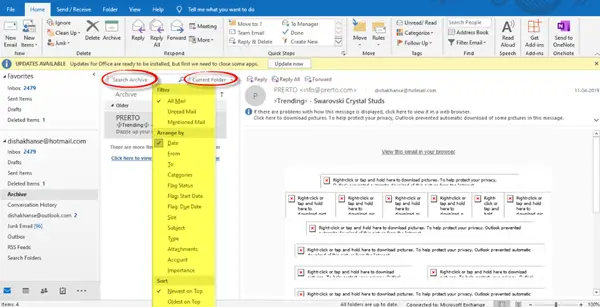 Как заархивировать электронное письмо в Outlook 