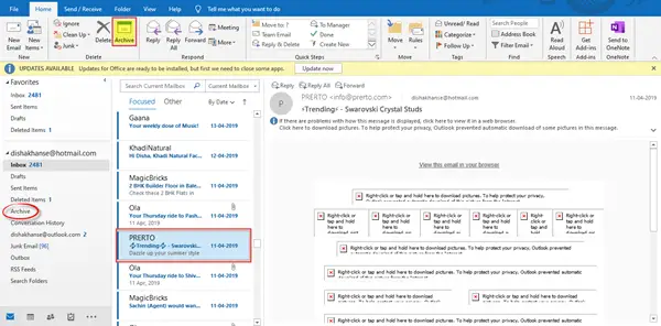 archive Emails & retrieve archived emails in Outlook