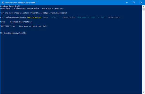 How to create new local user account using Windows PowerShell