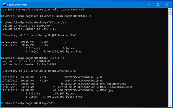 Find File And Folder Ownership Information Using Command Prompt