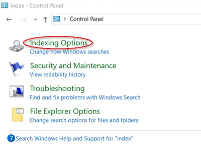 Windows 10 Indexing