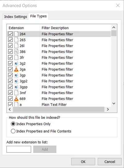 Seach Indexing in Windows 10