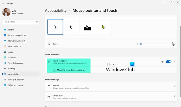 Make visual feedback for touch points darker & larger