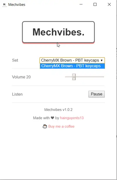 Пользовательский интерфейс приложения Mechvibes