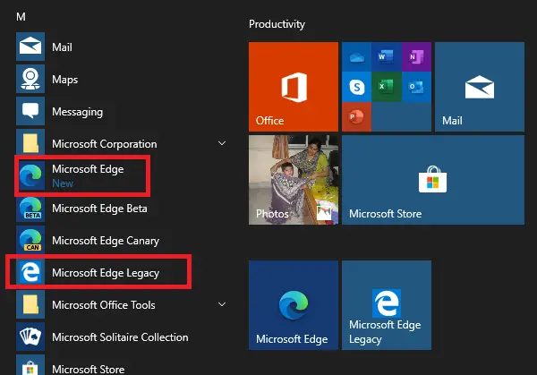 Microsoft Edge Legacy Chromium Stable Side by Side