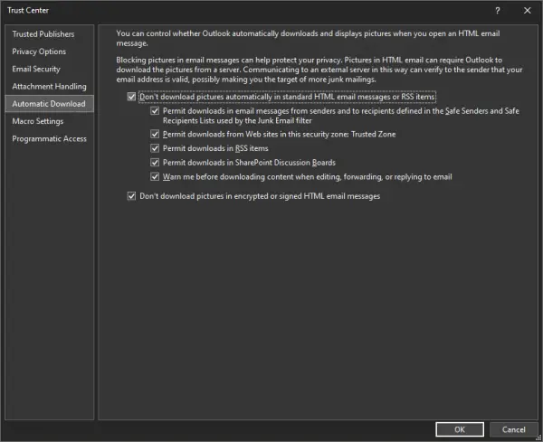 Automatically download pictures in Outlook