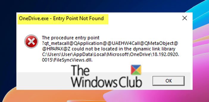 OneDrive Entry Point Not Found