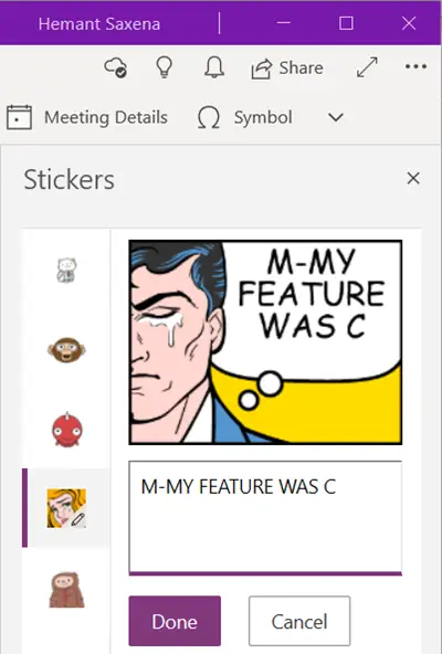 Insert graphical stickers or emoji in OneNote