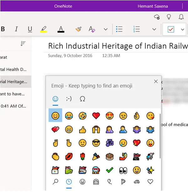 How to add a graphical sticker or emoji in OneNote