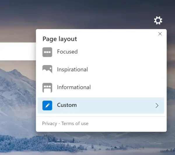 Change New Tab Page layout in Edge