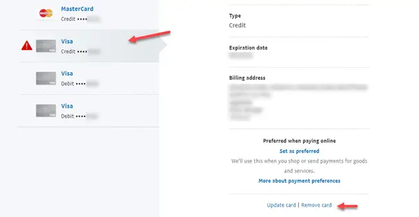 Remove Card Card from PayPal account