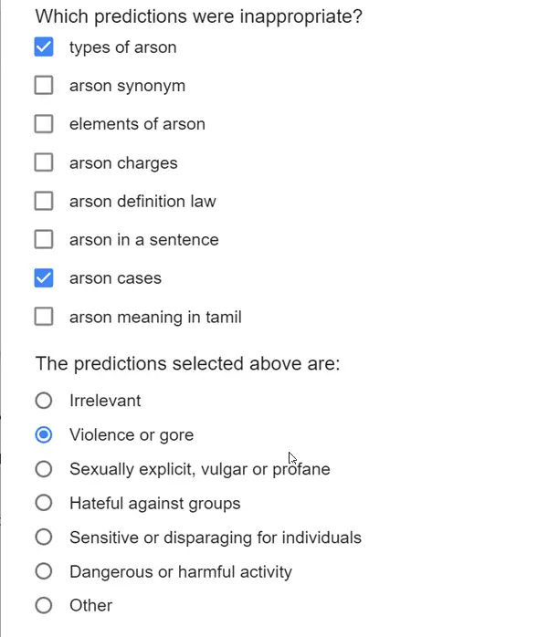 report Inappropriate Predictions in Google Search 