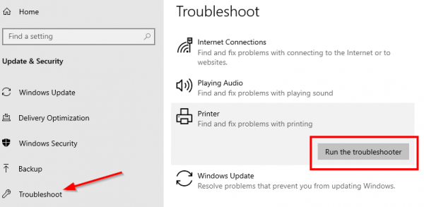 Run printer Troubleshooter