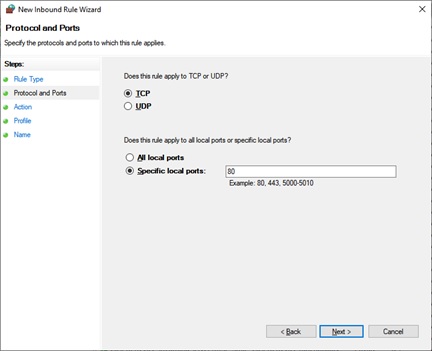 Select the Type and Number of the port to be blocked or opened