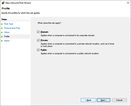 Selecting Profile for Inbound Rule