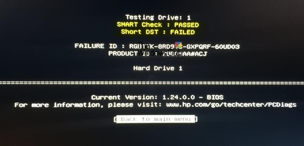 Smart Check passed; Short DST Failed - HP computer