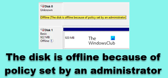 The disk is offline because of policy set by an administrator