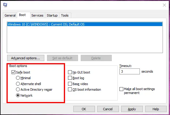 Windows 10 Safe Mode with networking