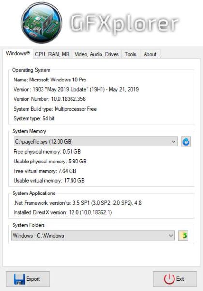 GFXplorer lists hardware information of your PC