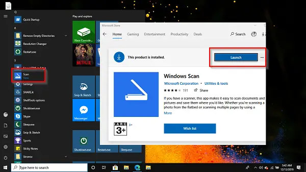 Scan app in Windows 10