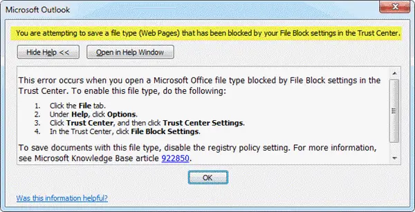 You are attempting to save a file that is blocked by your Registry policy setting