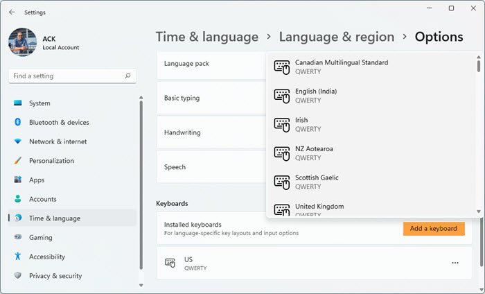 add Keyboard layout in Windows 11