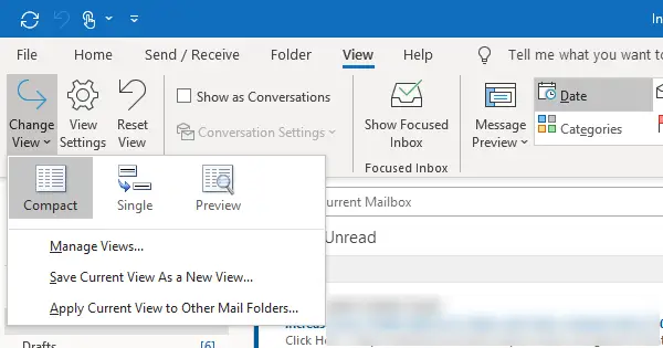 Change Inb0x View in Outlook